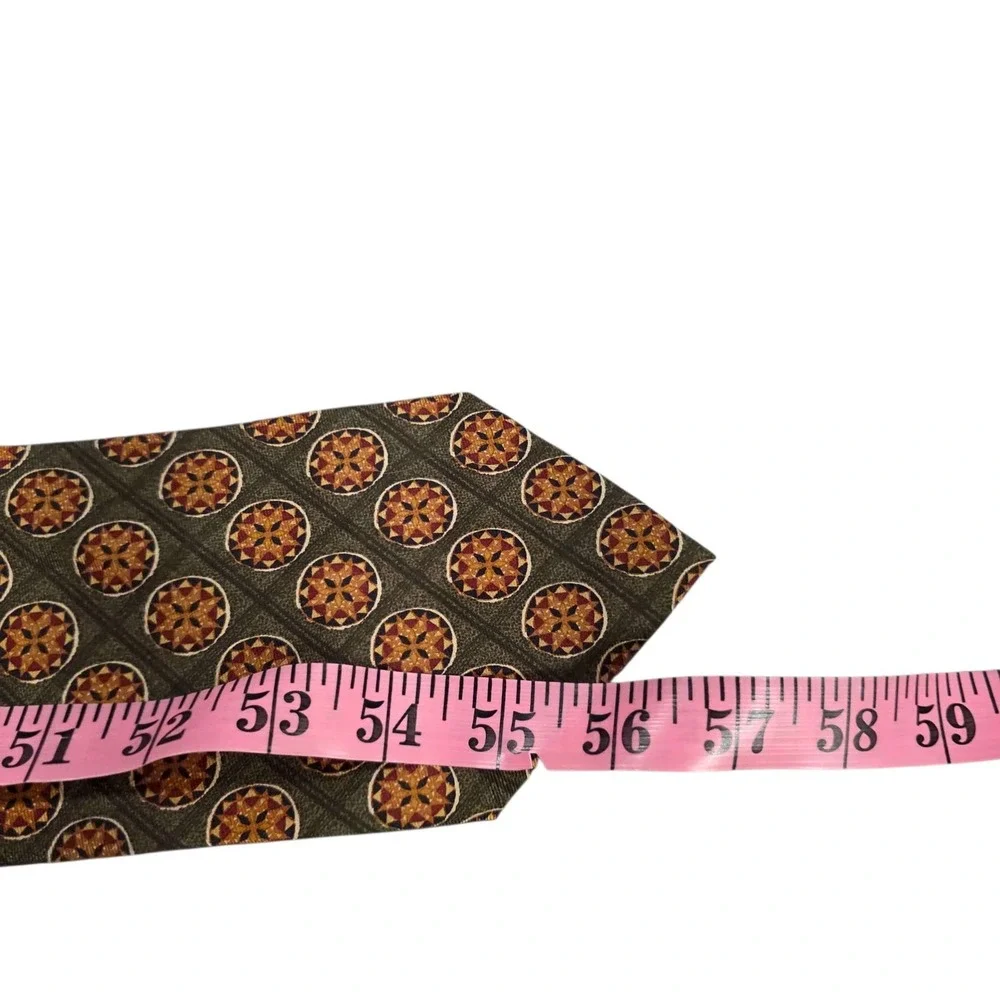 Vintage J.CREW Silk Medallion Pattern Tie Green Orange Men's Luxury Neckwear‎